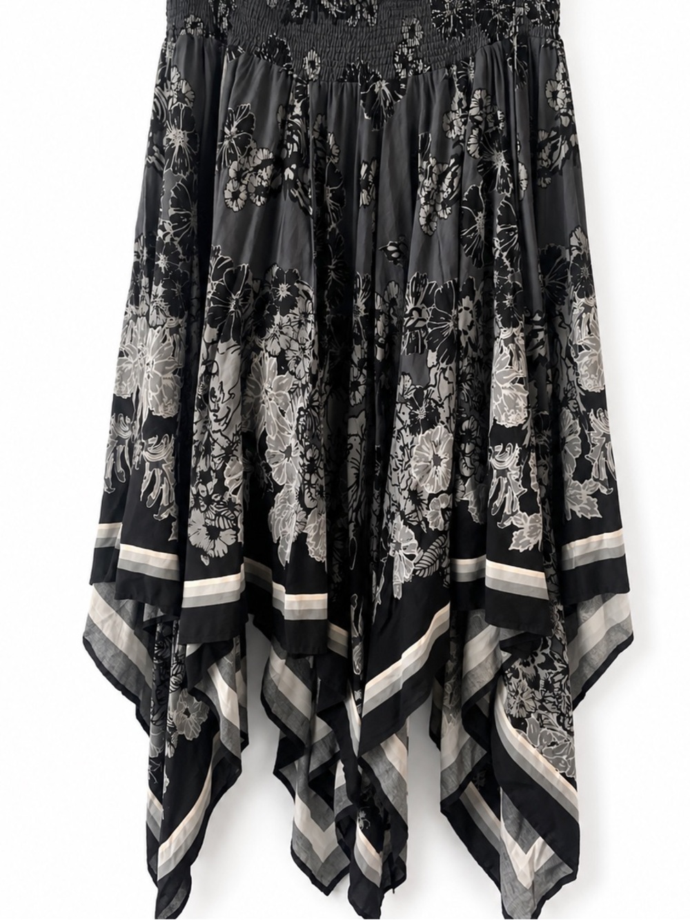 Denim 24/7 Black & Gray Floral Handkerchief Hem Skirt